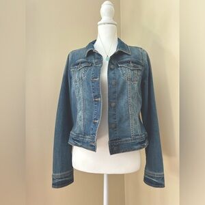 Prana denim jacket - slight distressing and faded look. Super cute!